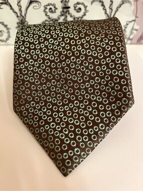 Charvet Place Vendôme Brown Silk Tie with Mint Green Circle Motif - France